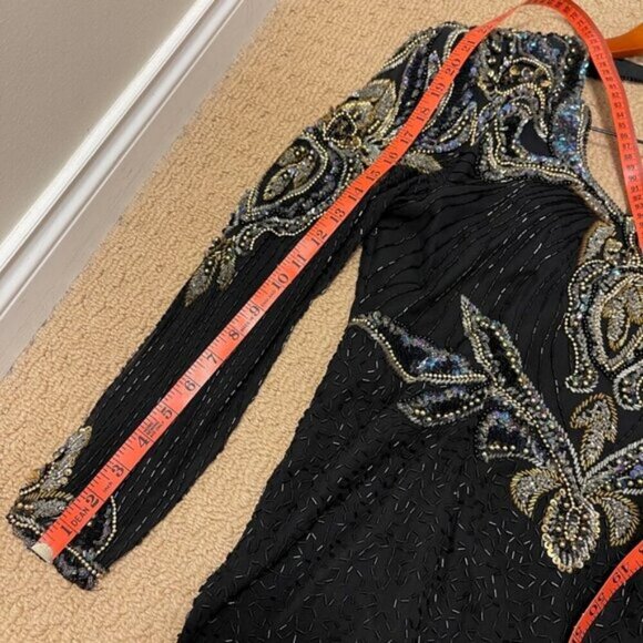Vintage Tan-Chho Beaded Sequin Pure Silk Top Black Gold – M - Picture 15 of 15
